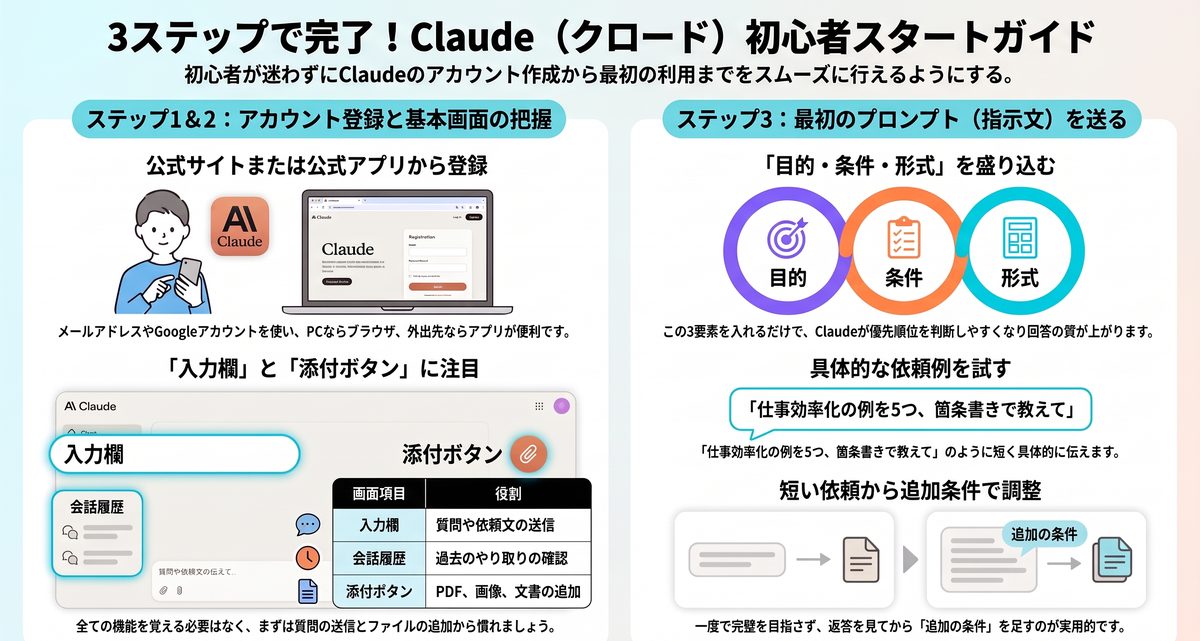 Claude初心者が始める手順は?