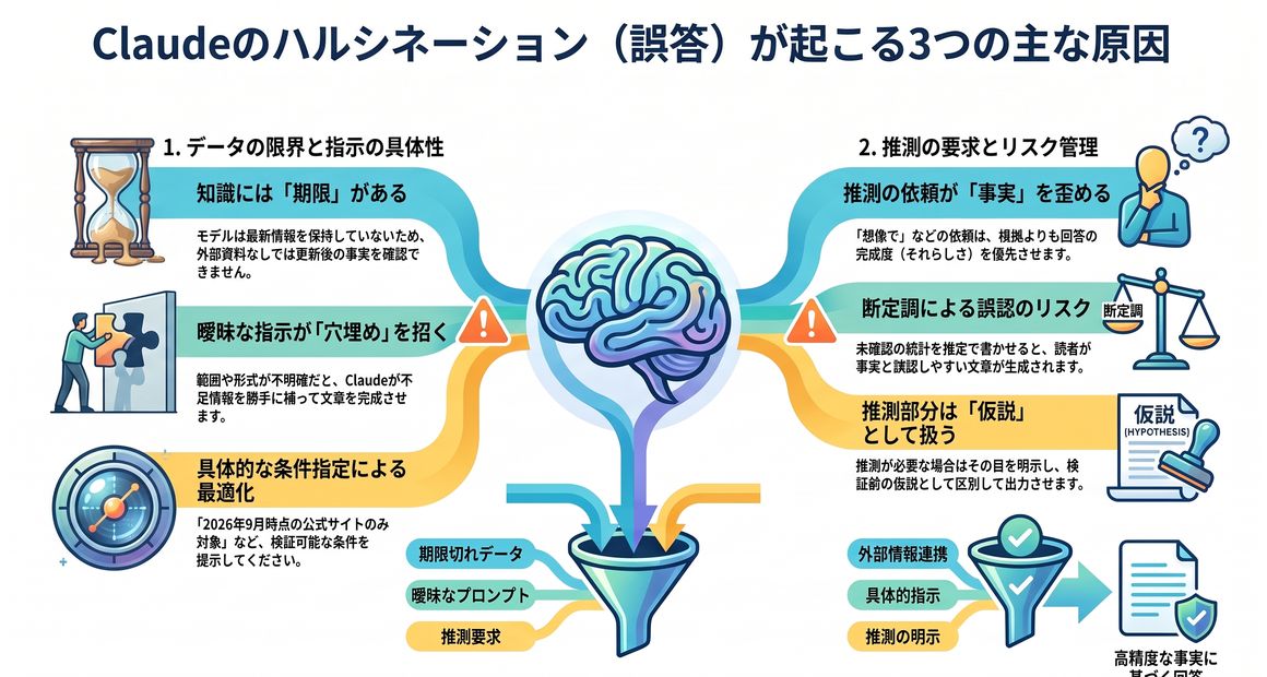 Claudeのハルシネーションが起こる主な原因は？