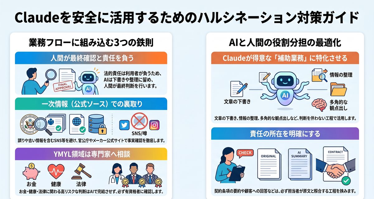 Claudeのハルシネーション対策で業務上の注意点は？