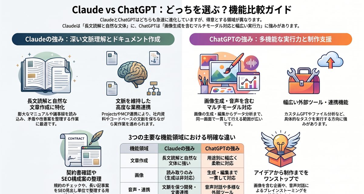 ClaudeとChatGPTの機能面の違いは?